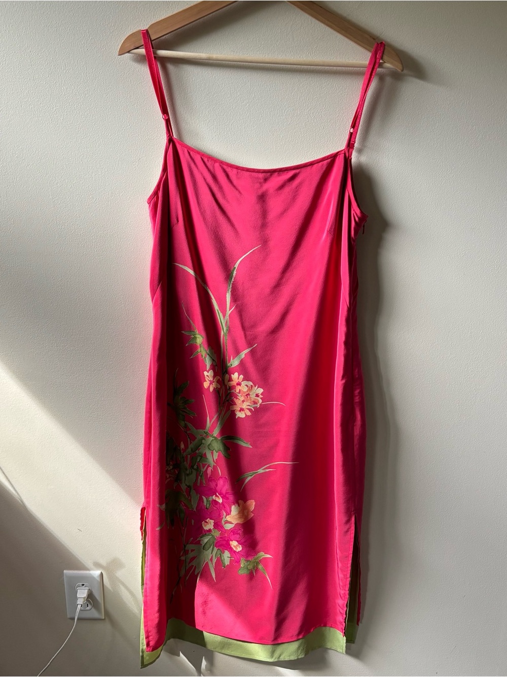 Muse 100% Silk Pink and Green Floral Maxi Dress